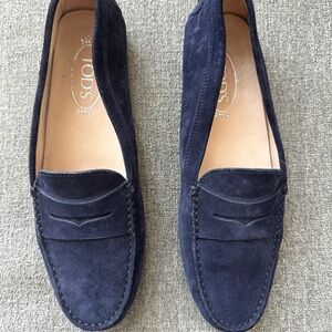 Tod's Gommino Dark Blue Suede Loafers